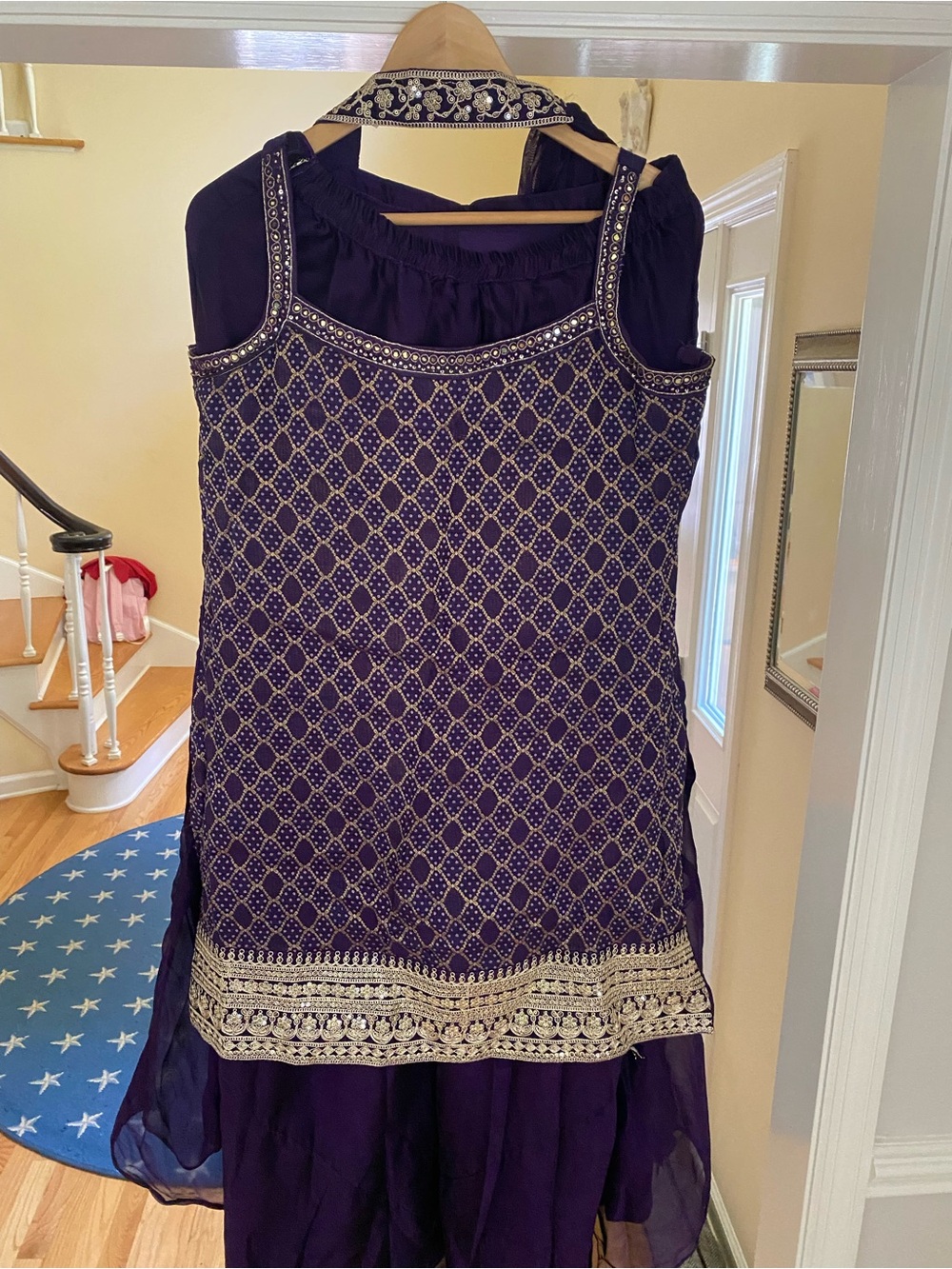 Women's Embellished Purple Wedding Dress with Gold Accents